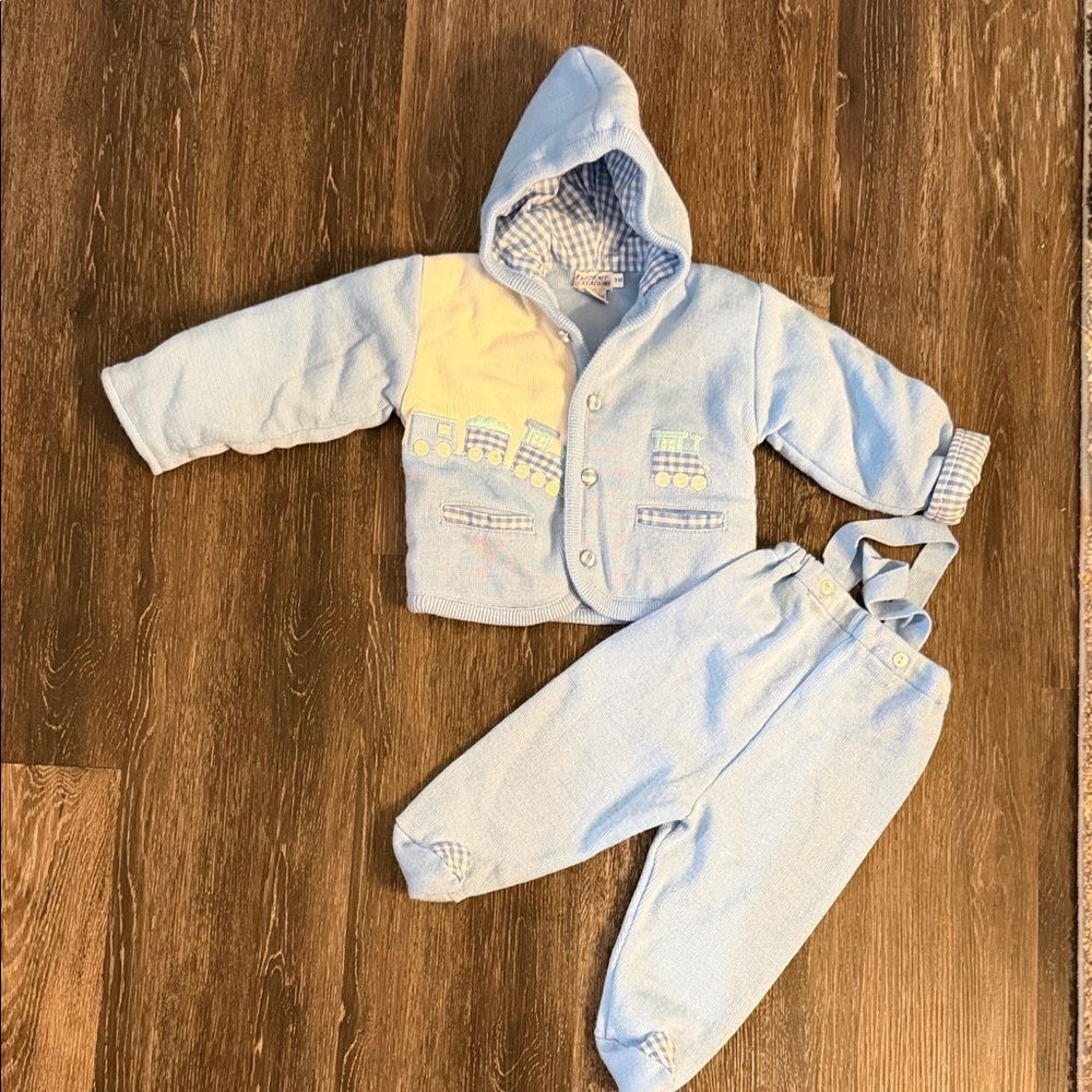 Baby Blue and Yellow Train-Themed Matching Winter Set